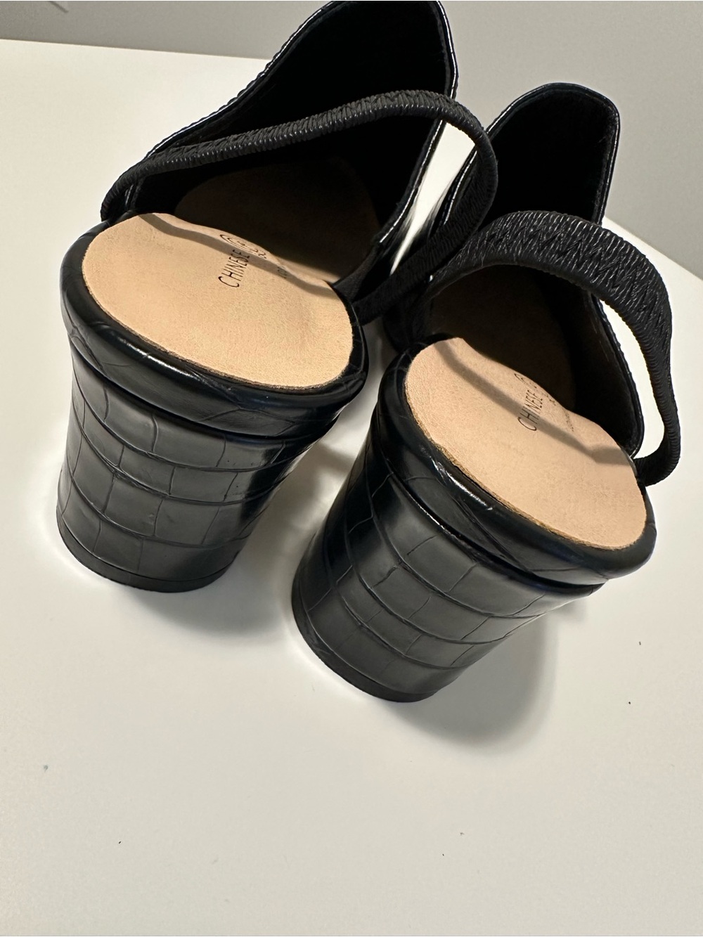 Chinese Laundry Black Croc Embossed Slingback Block Heel Mules | Pointed Toe - Picture 14 of 16